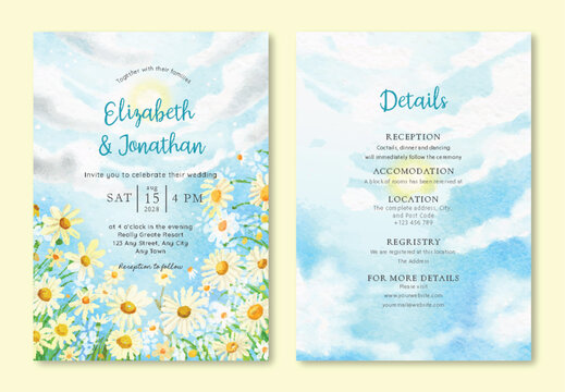 Floral Meadow Watercolor Background Wedding Invitation