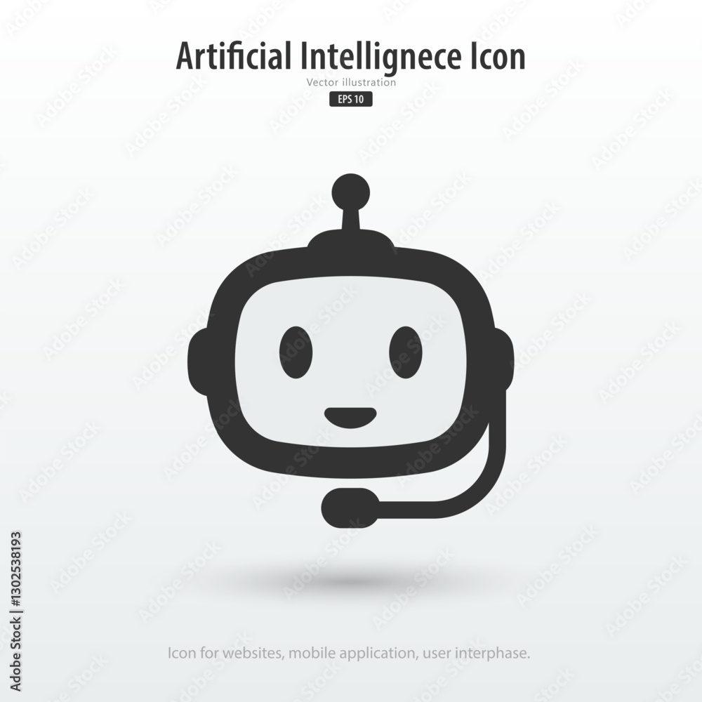 Poster Robot chat or Chatbot icon. Robot with microphone symbol. Сustomer support, customer service by Virtual smart assistant. Artificial intelligence icon element for app and web. Vector illustration.