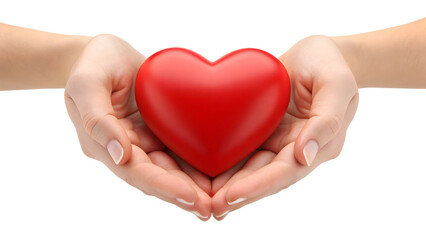 Obraz premium 3D Illustration of Two Hands Holding a Red Heart, Hands Holding Red Heart, Symbol of Love and Care, PNG Transparent