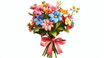 Obraz premium Colorful Bouquet of Fresh Flowers with Ribbon Decoration