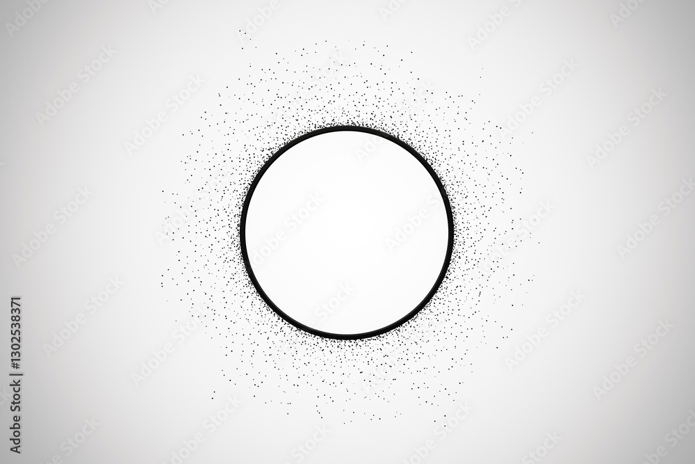 Aufkleber Abstract circular frame with black particles on light grey background. 3D Rendering