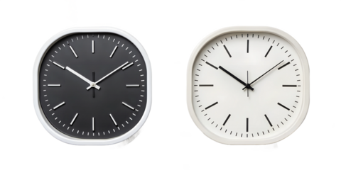 Two Different Style Simple Wall Clock on White Background, Elegant Wall Clock, Stylish Timepiece for Your Home, PNG Transparent