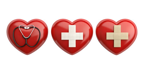 Obraz premium Three Different Style 3D Icon of Hospital Heart, Health Heart Icon, Symbol for Medical Care, PNG Transparent