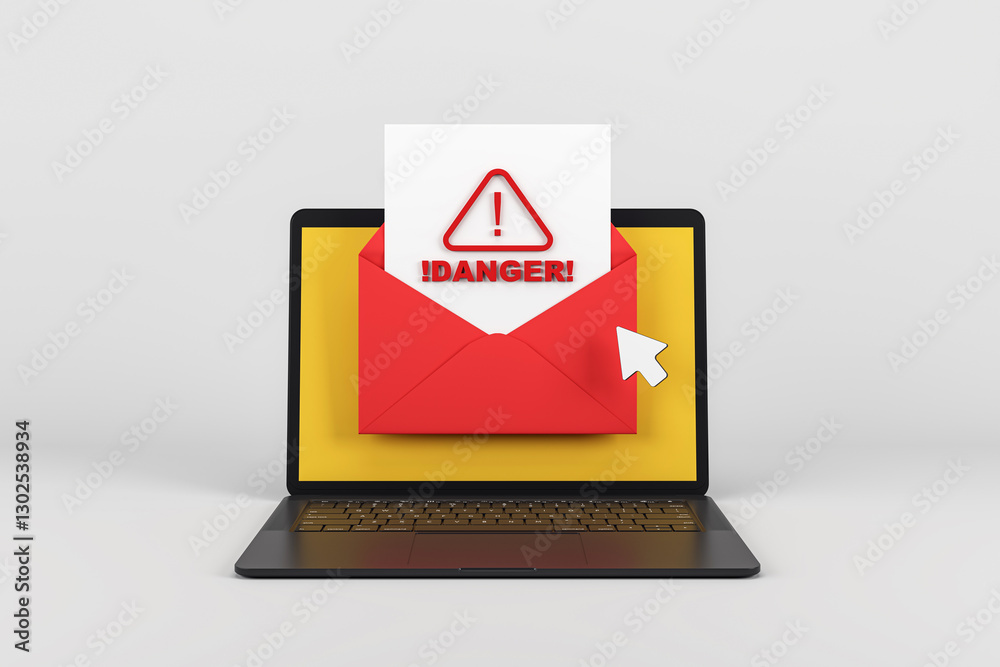 Aufkleber danger email alert on laptop screen. 3d rendering