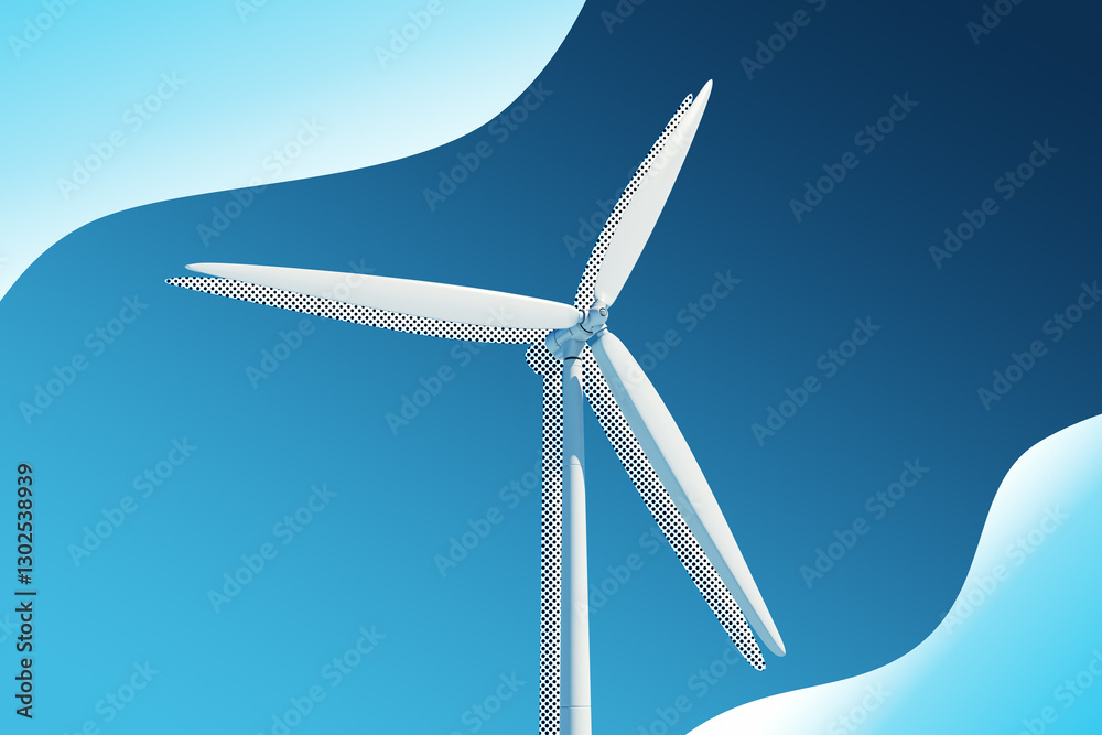 Poster Windmill on blue background. 3D Rendering. 3D Rendering