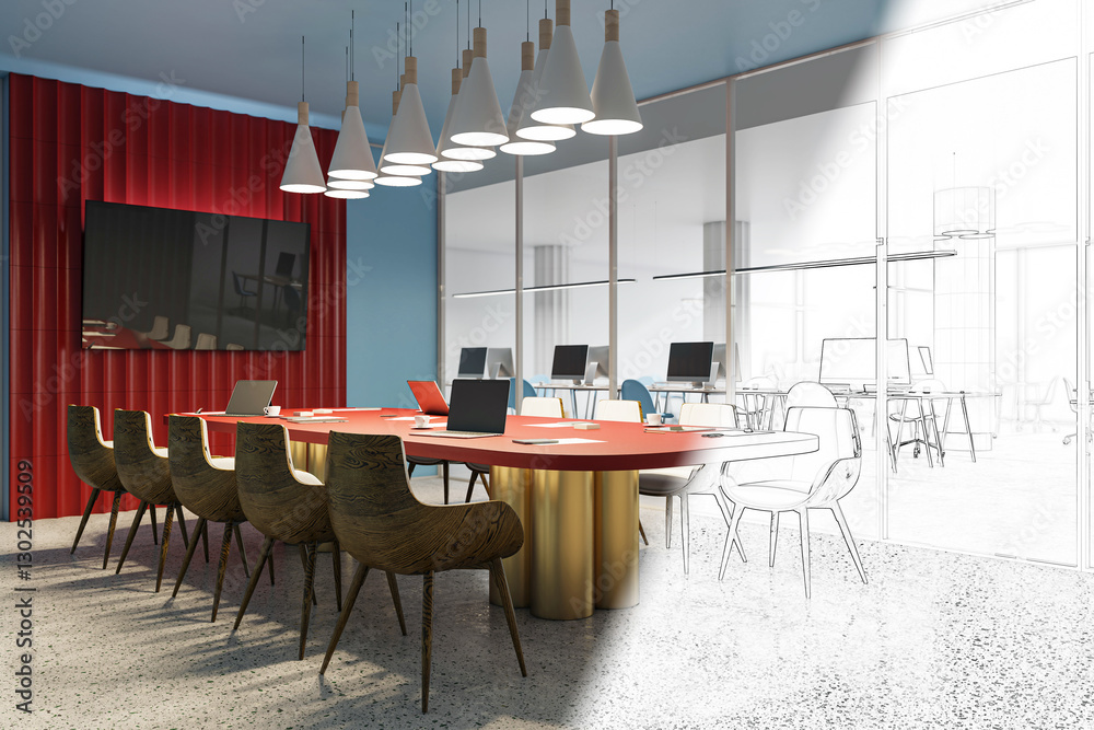 Aufkleber Modern conference room with sketch design transition. 3D Rendering