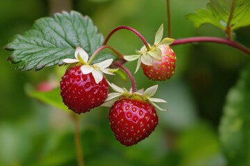 Wild Strawberries: Fragaria Vesca in Full Bloom - A Study of Nature's Medicinal Fruit and Vibrant Floral Beauty