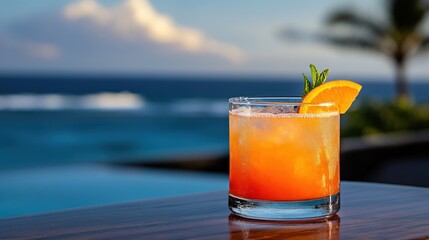 Oceanfront cocktail at sunset
