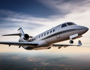 Private jet flying mid-air luxury transportation travel 