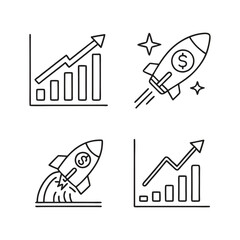Line icons about increase and decrease. Contains such icons as stock market, profit, launch and more. Editable vector stroke