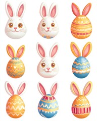 Obraz premium Cute Easter bunny heads on decorated eggs