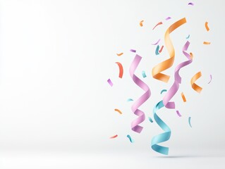 Fototapeta premium Colorful streamers and confetti floating against a clean white background