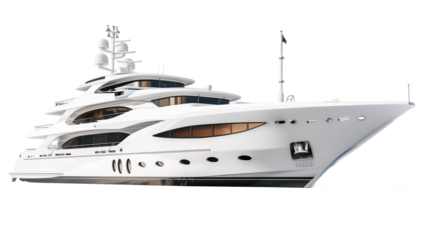 Luxury super yacht isolated on white background png transparent clipart.