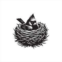 Bird's nest hand drawn vector illustration of a bird