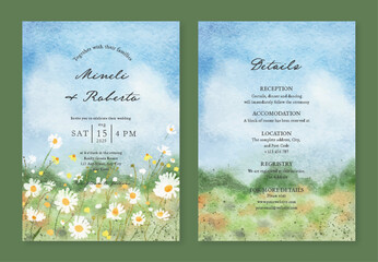 Floral Meadow Watercolor Background Wedding Invitation