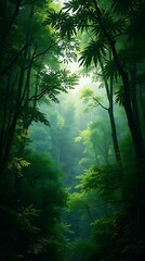 Obraz premium A Highly Detailed Background Showing A Lush Forest Scene, Depicted In A Hyperrealistic Style, Employing A Predominantly Green Color Palette With Subtle Variations In Shades, Depictin.