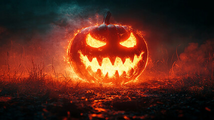 Fototapeta premium Glowing Pumpkin Halloween Night