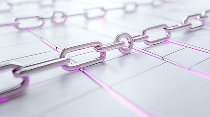 Digital blockchain concept with interconnected chains on abstract background.