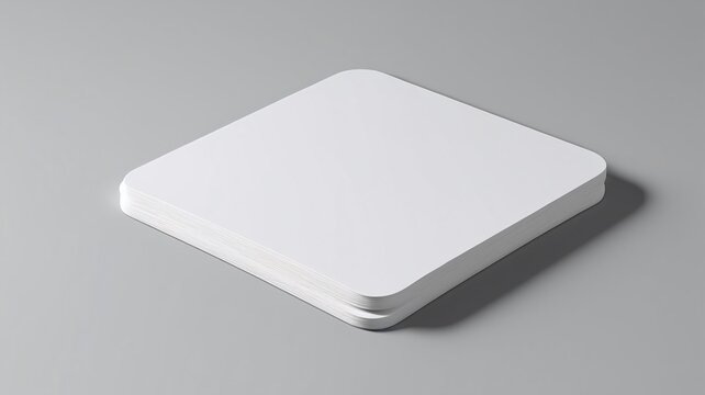 White square beer coaster with rounded corners mockup. Blank paper bierdeckel isolated from the background. Cardboard sample for branding and applying a logo to put under a hot cup or a wet glass.