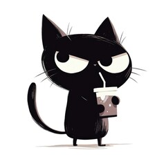 Cartoon Cat Holding Drink with Playful Expression and Style