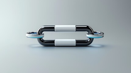 Futuristic black and white chain link with digital elements on a gradient background, symbolizing innovation and strength.