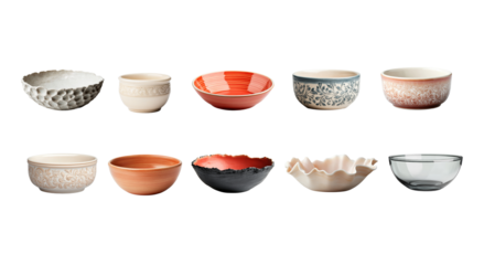 Colorful collection of bowls displayed in a row