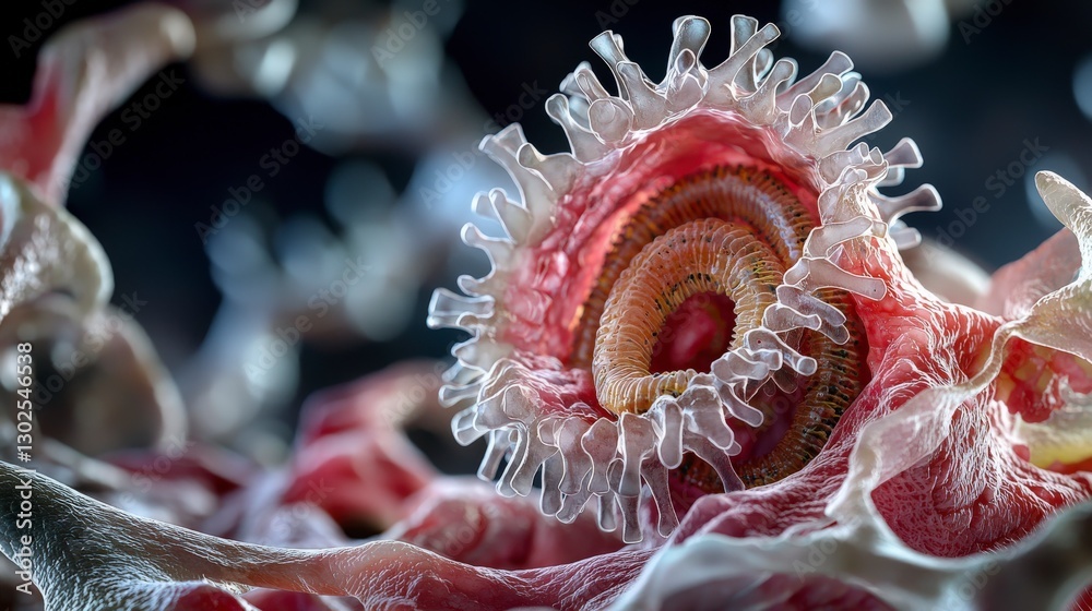 Aufkleber microscopic study of trichophyton fungus laboratory scientific visualization digital art close-up pa