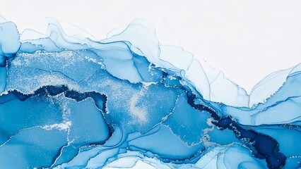 Obraz premium 高級感のある薄くて淡いアルコールインクアート 水色 ブルー マーブル模様 余白あり 背景素材 チラシ・バナー素材 AI生成素材