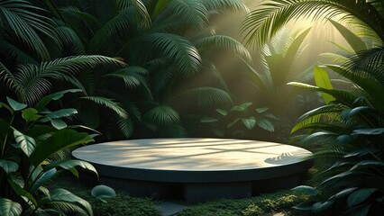 Obraz premium Tropical Paradise Product Display Platform Nestled Among Exotic Botanical Garden Arrangement for Luxury Photography Sessions