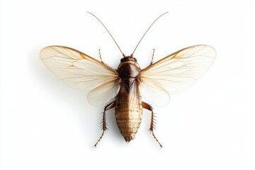 Detailed Close-Up of a Cockroach on a White Background for Scientific Use