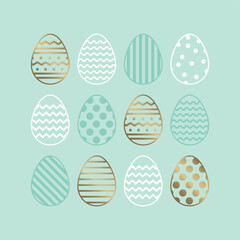 Easter background with golden eggs in geometric pattern. Minimal design. Vector illustration