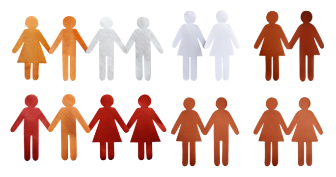 Diverse Paper Cutouts of People Holding Hands in Various Colors, Bundle Set Collection, Isolated on Transparent Background