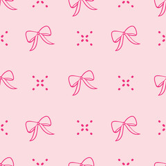 Pink bow and ribbon hand drawn seamless pattern background for wrapping, gift, beauty, salon, fashion and illustration