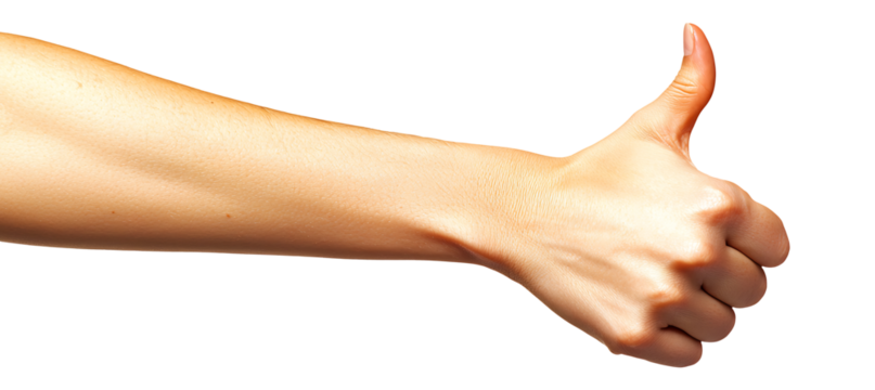 Thumbs Up: A hand with a light tan skin tone gives a thumbs up gesture, symbolizing approval, positivity, and encouragement. Perfect for websites, social media, and digital presentations.