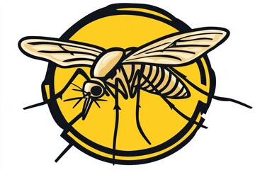 Detailed Illustration of a Yellow Bee with Intricate Line Work and Bold Design Elements