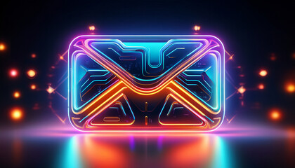 Glowing Neon Mail Icon on a Dark Background  
