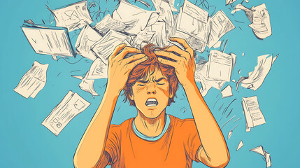 Fototapeta premium A person looking at health insurance plans and shaking their head in frustration