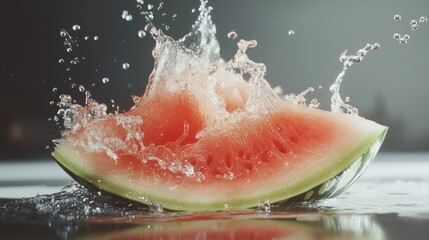 Watermelon slice freshness, a splash of summer refreshment in motion