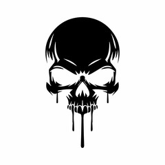 A silhouette of a dripping skull On white background. A dark gothic horror tattoo