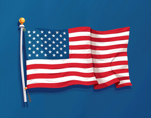 Fototapeta premium illustration of united states flag on blue background and copy space
