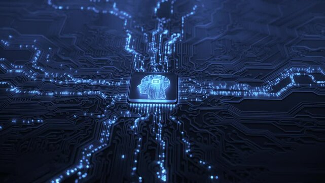 Artificial intelligence and data mining. AI model deep machine learning. Computer gpu chip technology. Futuristic cyber innovation automation and autonomous brain. Generative neural network 3D