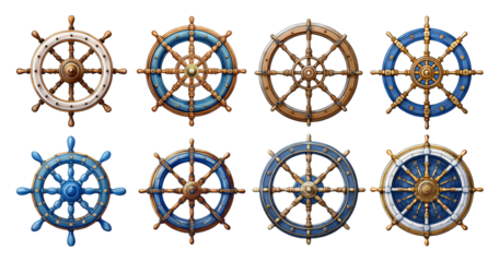 Vintage Maritime Steering Wheels Collection for Nautical Design, PNG bundle collection, Isolated on Transparent Background