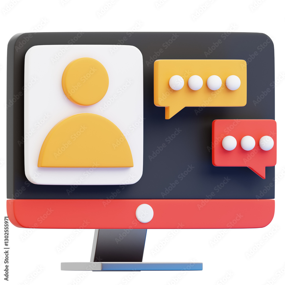 Fototapete online dialogue: a 3d computer screen illustrating virtual communication with a profile icon and spe