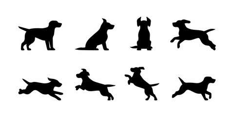 Set of silhouette dog with various poses On white background