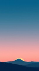 Obraz premium A Serene Landscape Wallpaper With A Minimalist Design Featuring A Single, Silhouetted Mountain Against A Soft Pastel Sunset Sky, Using A Painterly Style With Soft Color Transitions A.