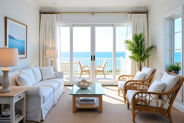 Airy Coastal Living Room with Ocean Views and Natural Textures