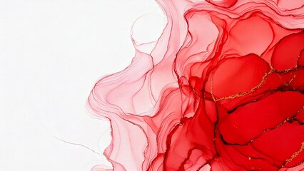 高級感のある薄くて淡いアルコールインクアート レッド マーブル模様 余白あり 背景素材 チラシ・バナー・動画素材 16:9サイズ AI生成素材