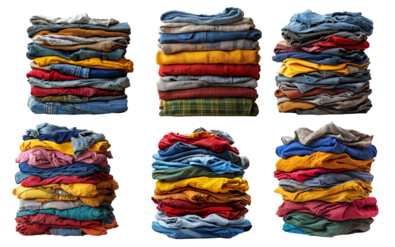 set of Pile of dirty clothes isolated white background