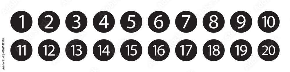 Wall mural bullet points icon set in line style, simple round numbers in flat style, set of 1-20 numbers simple