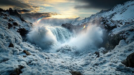 Obraz premium Mountain waterfall impact natural landscape action shot majestic environment dynamic viewpoint nature's power